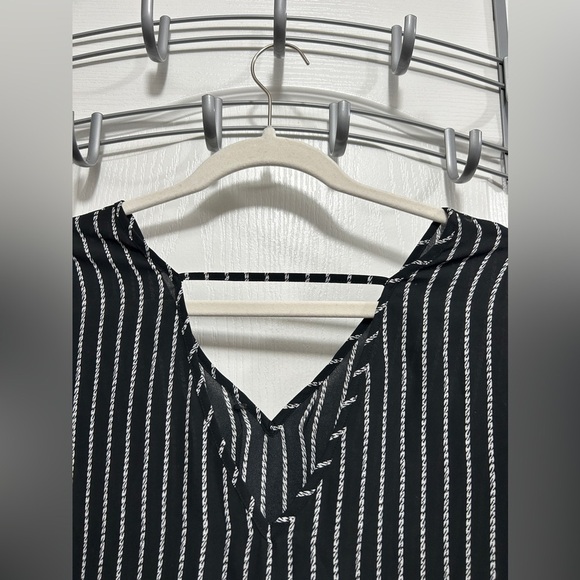 Halogen tunic blouse black white rope pattern women’s L double v-neck classic - Picture 4 of 14